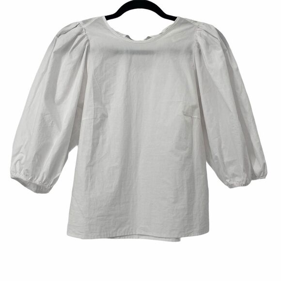 H&M White Puff Sleeve Blouse Large‎ Keyhole in Back - Picture 1 of 7